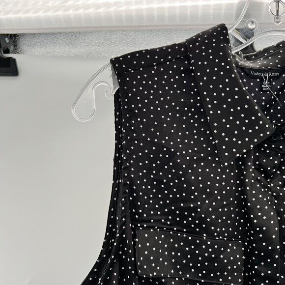 Violets & Roses Sleeveless Button Down Black/White Polka Dot Shift Dress 12 New - Picture 3 of 10
